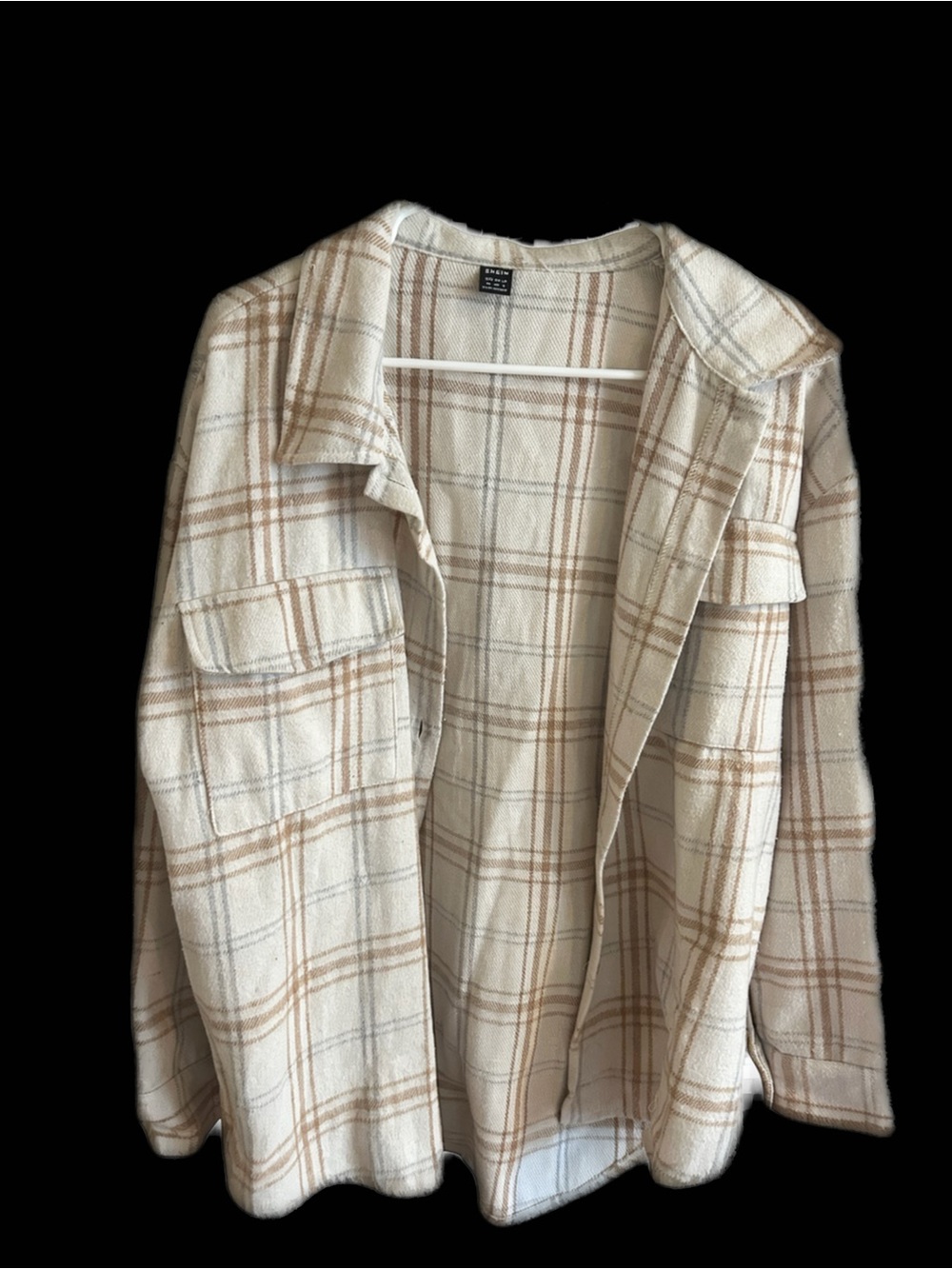 SHEIN Cream Plaid Utility Shacket with Tan & Gray Windowpane